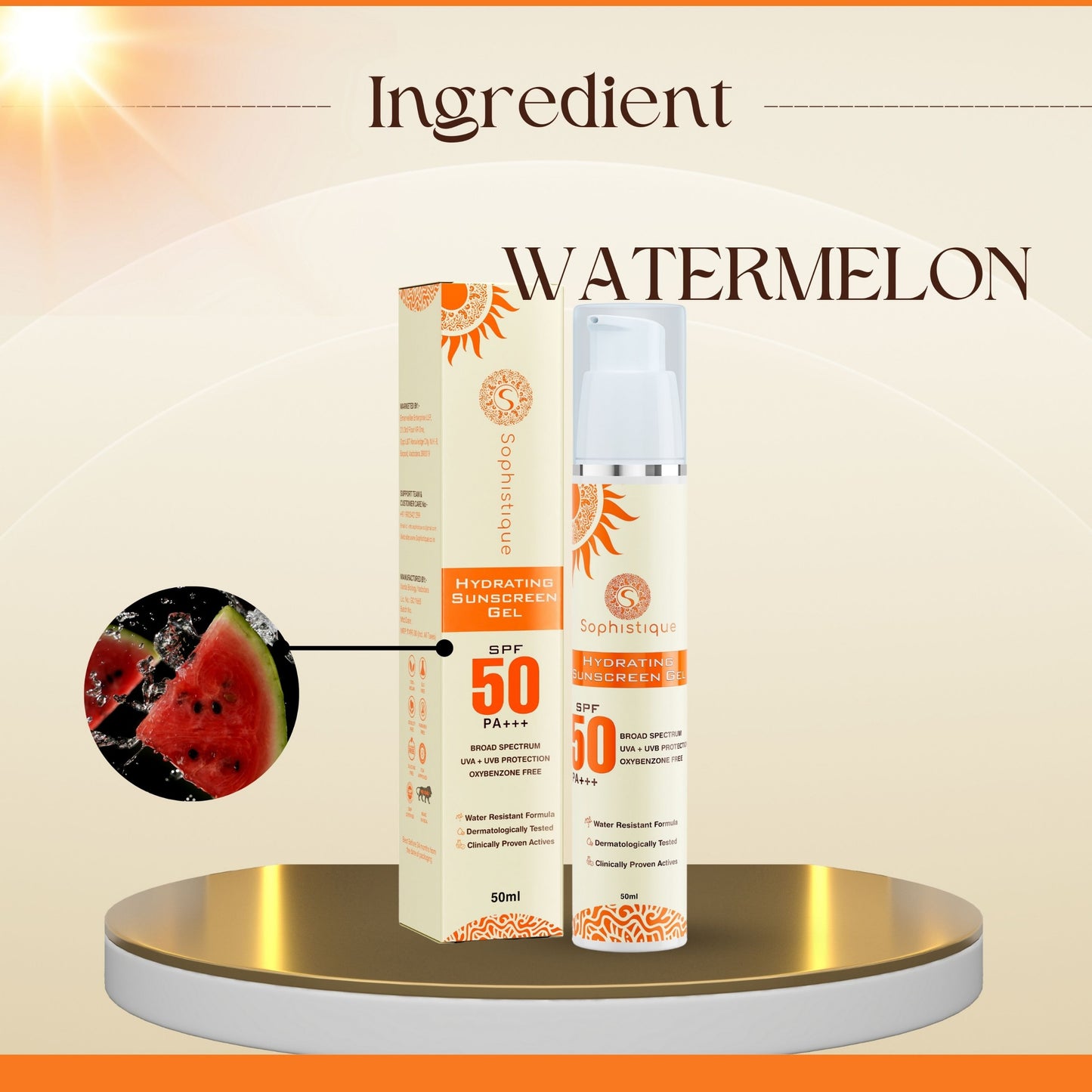 Hydrating Sunscreen Gel by Sophistique | SPF 50 | PA +++ | non Stickey | UVA & UVB Protection