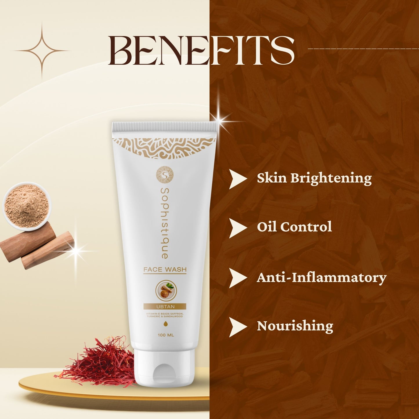 Ubtan Facewash with Jojoba Beads, Saffron & Sandalwood Oil