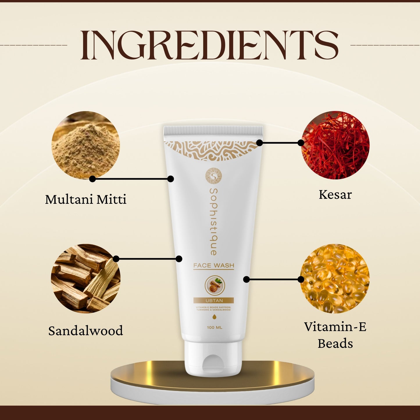 Ubtan Facewash with Jojoba Beads, Saffron & Sandalwood Oil