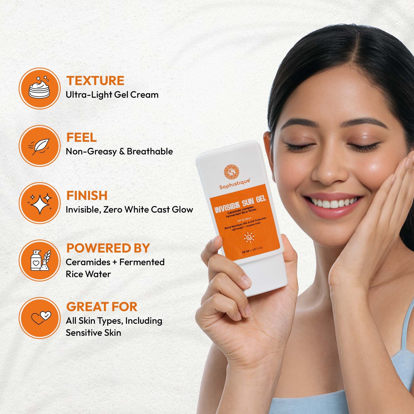 Sophistique Sunscreen SPF 50 PA+++ with Zinc Oxide, Vitamin E & Aloe Vera | Broad Spectrum UV Protection | No White Cast