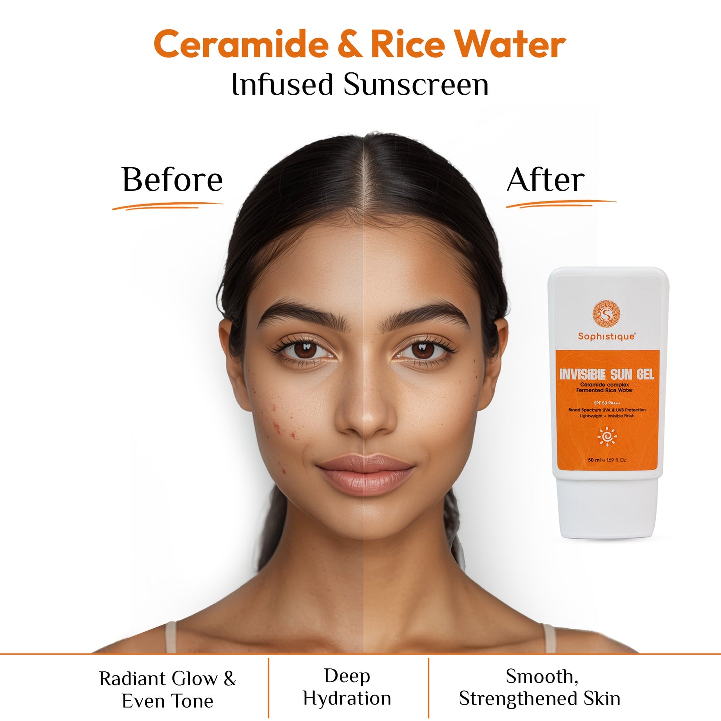 Sophistique Sunscreen SPF 50 PA+++ with Zinc Oxide, Vitamin E & Aloe Vera | Broad Spectrum UV Protection | No White Cast