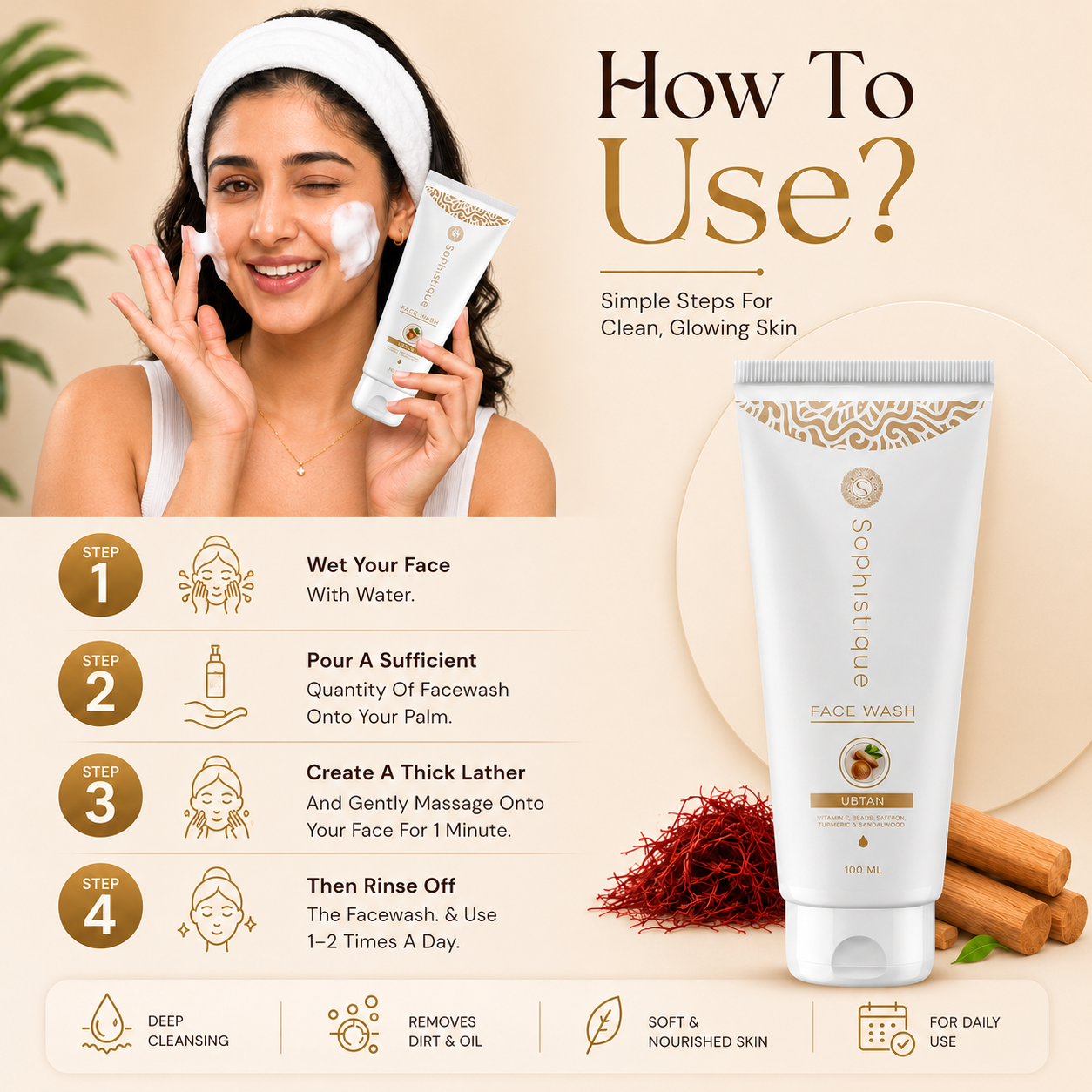 Sophistique Ubtan Facewash with Jojoba Beads, Saffron & Sandalwood Oil | Brightens Skin | Removes Tan