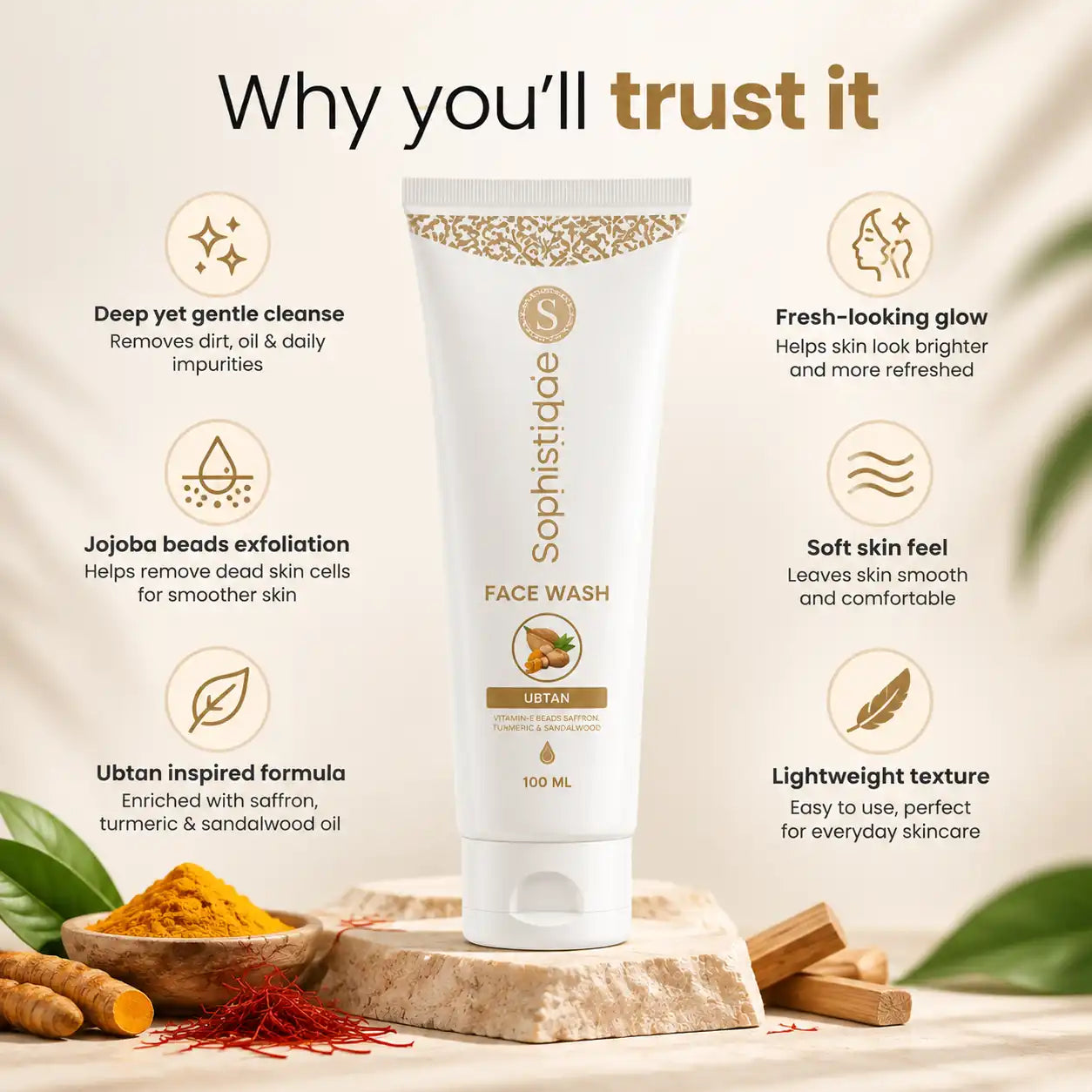 Sophistique Ubtan Facewash with Saffron & Jojoba Beads