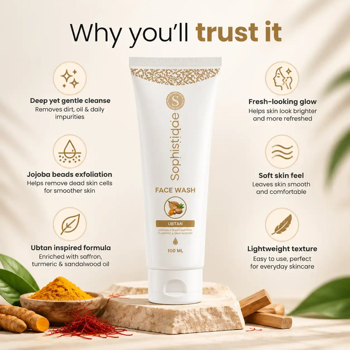 Sophistique Ubtan Facewash with Saffron & Jojoba Beads